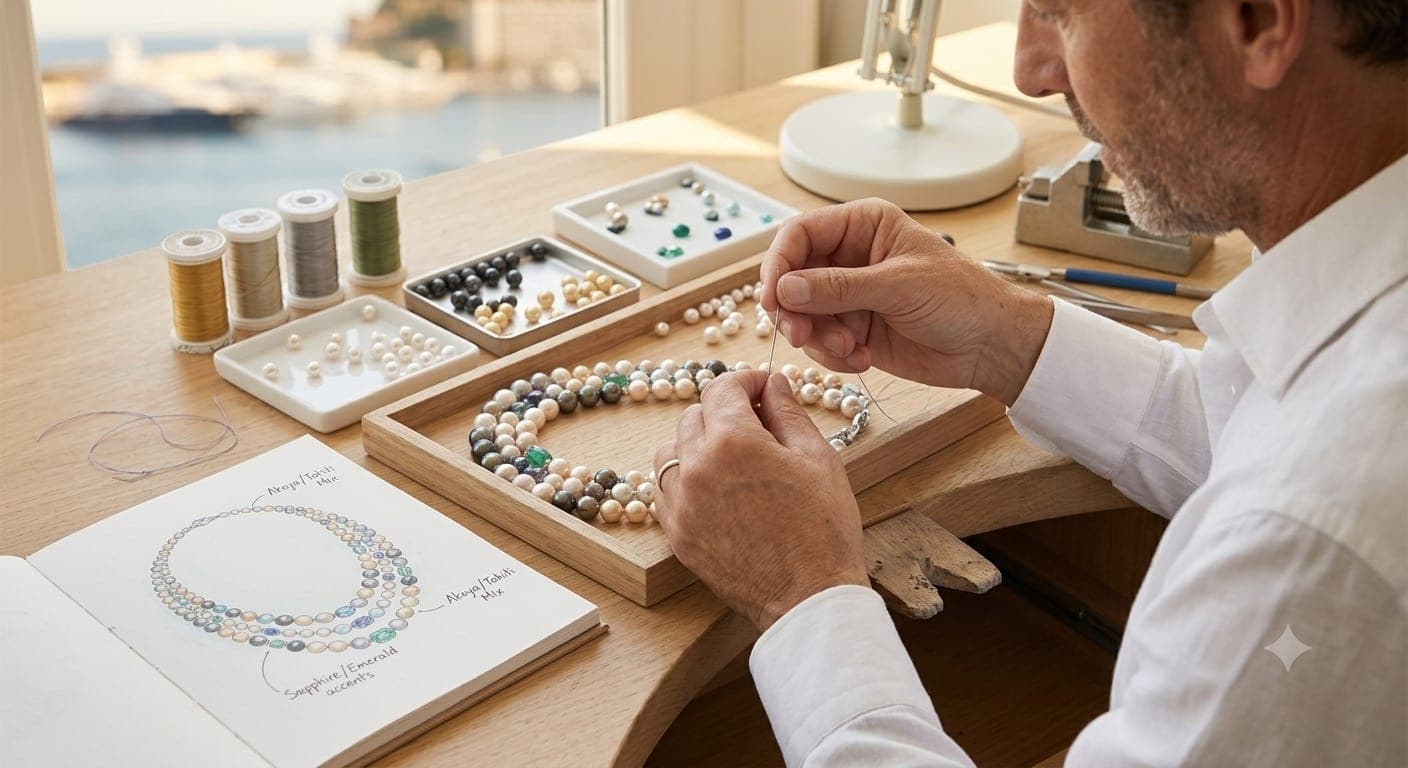 Master jeweler at work in the Pearls & Colors atelier in Monaco